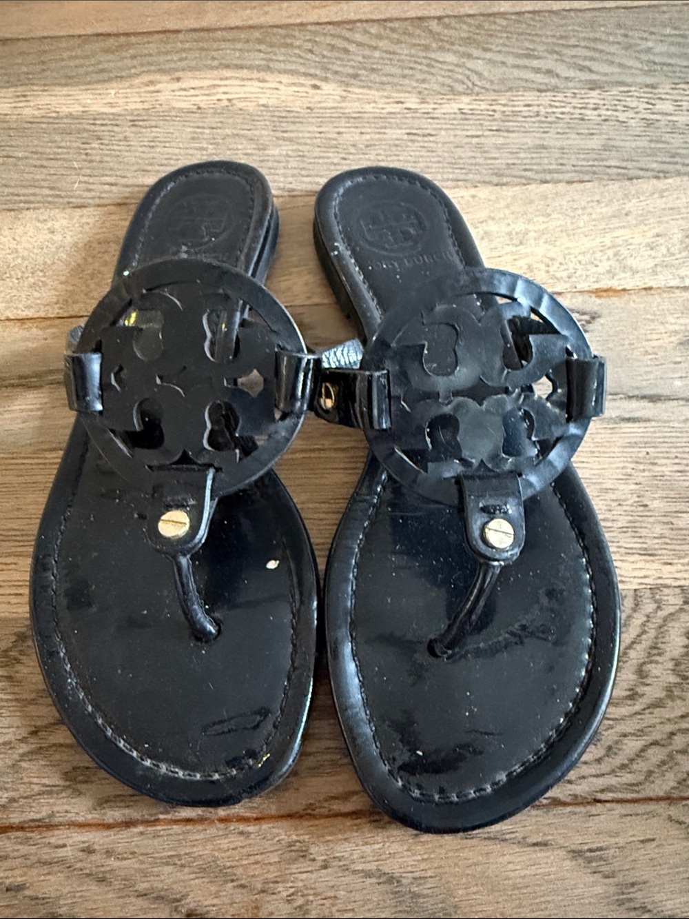 Tory Burch Black Logo Medallion Thong Sandals